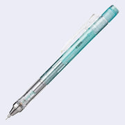 Mechanical pencil with a clear body and a mint blue interior.