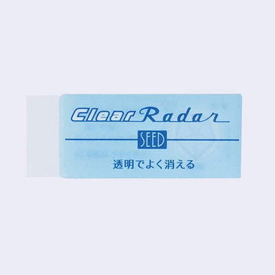 Clear eraser encased in a blue packaging with "Clear Radar Seed" written on it in English.