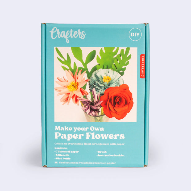 Product packaging for a kit to make paper flowers.