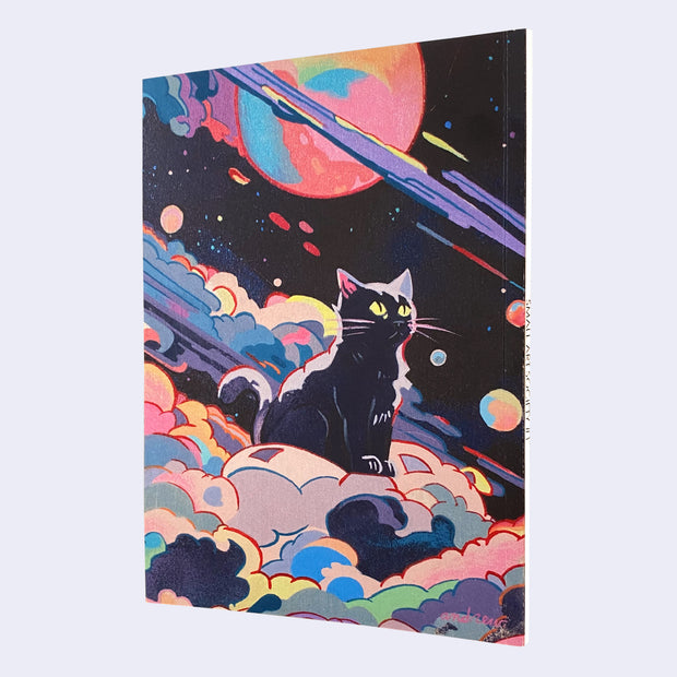 Back cover of the book featuring Andrew Brandou's piece "Space Cat A"