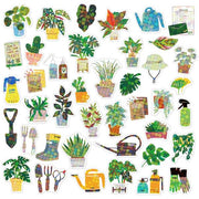 40 different holographic stickers of plants and plant paraphernalia, such as tools, clothes, seeds, etc.