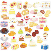 40 different illustrated holograph stickers of elegant looking desserts, such as cakes, cookies, jellos and pies.