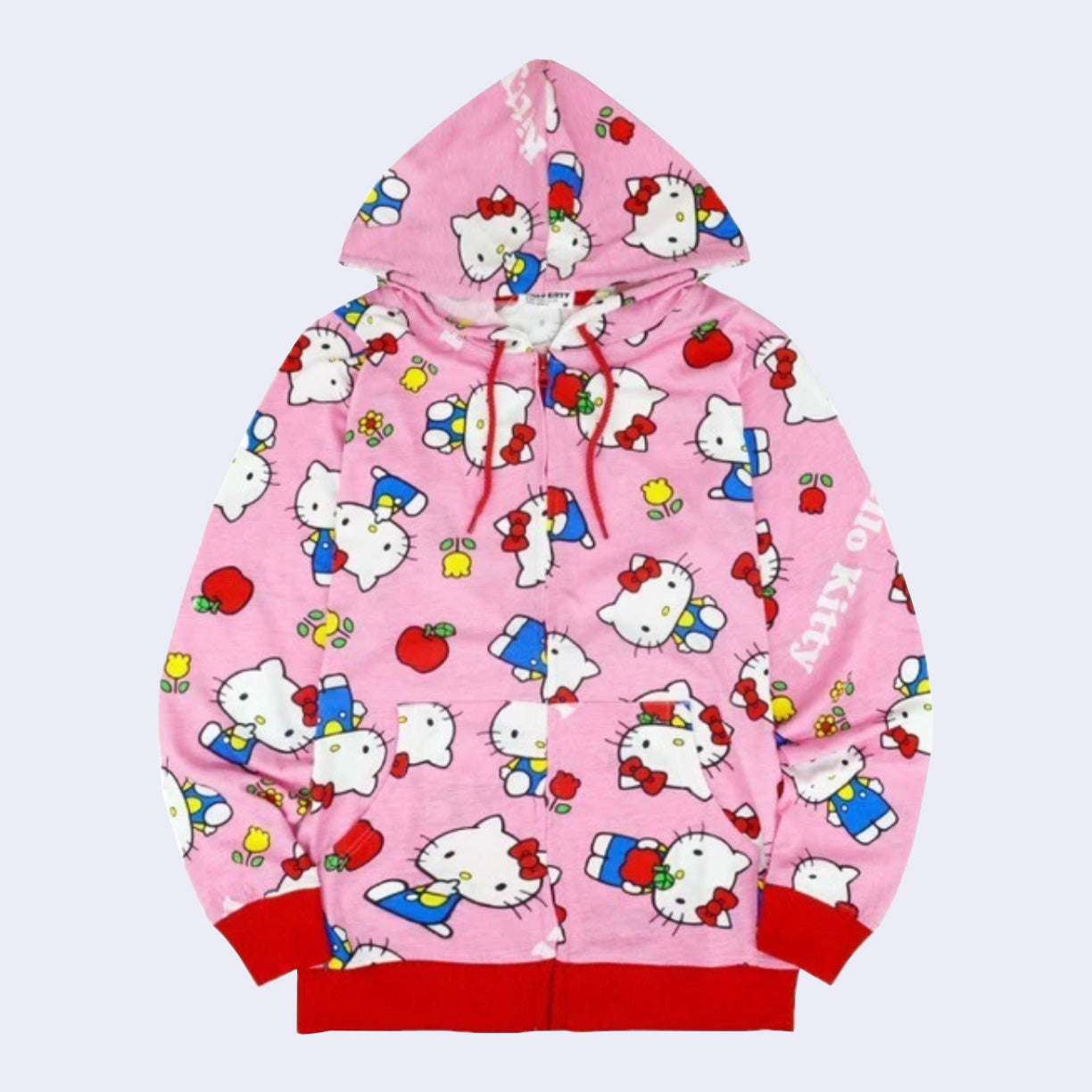 Hello Kitty All Over Pattern Zip up Hoody Jacket Pink GiantRobotStore