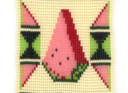 Beaded slim banner featuring a repeating pattern of watermelon slices between rows of geometric green shapes with pink accents.