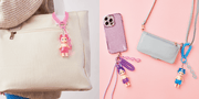 Example photos of Sonny Angel Candy Color Keychains being attached to various items, such as purses or cell phones.