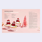 Page excerpt, featuring a recipe for Christmas cupcakes with a photograph of 3 cupcakes with strawberry characters atop of them.