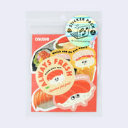 Pack of 7 sushi themed stickers.