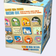 Side of product packaging box showing 12 different Peanuts themed magnets of various shapes.