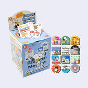 Product packaging box showing 12 different Peanuts themed magnets of various shapes.