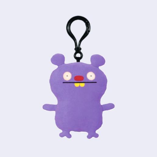 Purple plush clip on keychain of Trunko from Uglydolls.