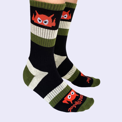 Giant Robot - Big Boss Robot Socks - Military Stripes with Safety Orange