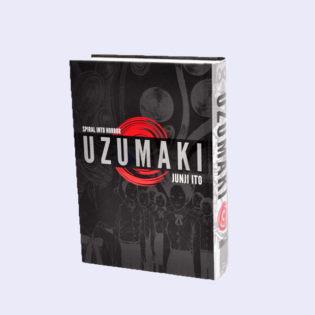 Side angle of "Uzumaki", standing to show the spine of the book.