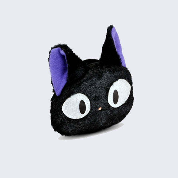 Plush coin pouch shaped like a cat's head, designed like Jiji from Kiki's Delivery Service.