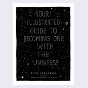 Book cover, black starry sky pattern with a white border and title written in dots, like stars, down the middle.